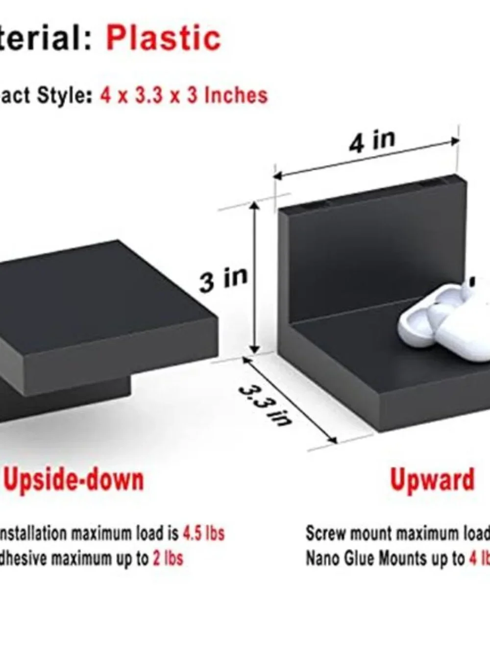 New 7-Pack Small Floating Shelves for Wall by RicherHouse, Plastic Black Shelf